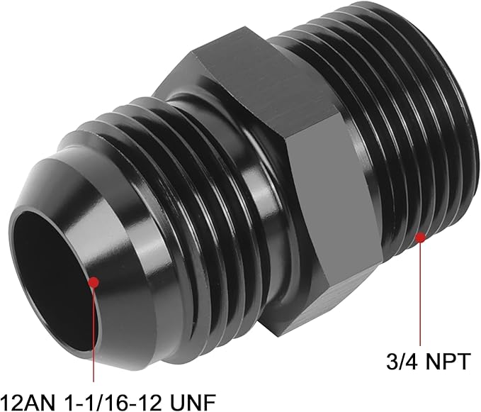EVIL ENERGY 12AN Male Flare to 3/4" NPT Pipe Fitting Adapter Straight Aluminum Black 2pcs