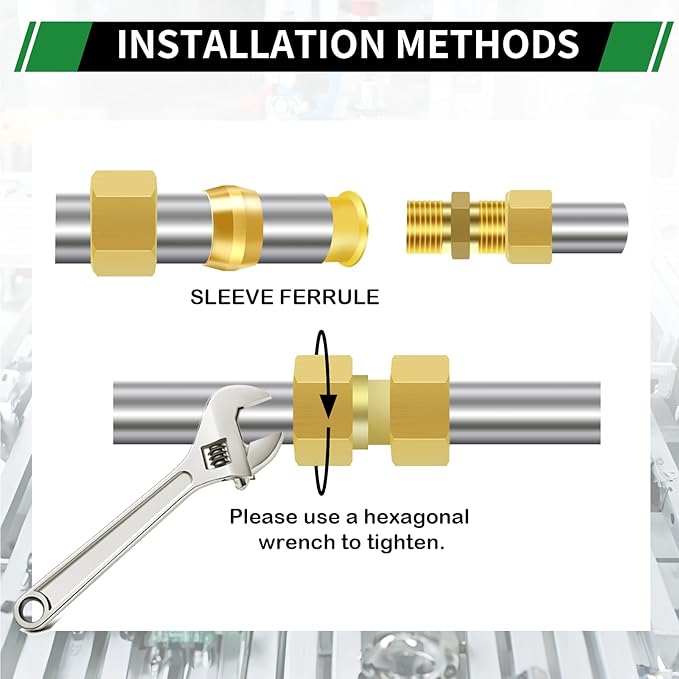 325pcs Brass Compression Sleeves Ferrules Fittings Assortment Kit, 3/4" 5/8" 1/2" 3/8" 5/16" 1/4" 3/16" 1/8" 8 Sizes Air Hose Ferrules Kit of Air Water Fuel Oil Gas Tube Lines