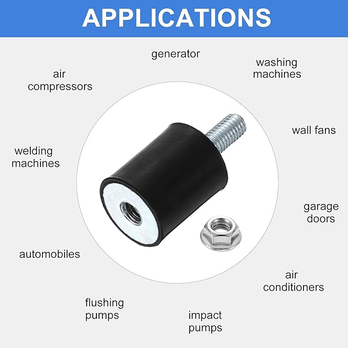 uxcell M8 Rubber Mounts, 1Pcs 25x30mm(DxH) Rubber Cylindrical Anti Vibration Isolator Shock Absorber with Lock Nut for Car Bobbin Generator Air Compressors