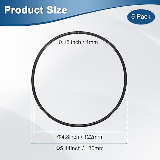 5-Pcak Nitrile Rubber O-Rings, 122mm ID, 130mm OD, 4mm Width, Metric Sealing Washer Gasket for Automotive Machine Plumbing/Faucet/Air or Gas Connections, Resists Oil and Heat