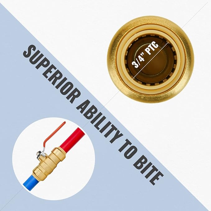 Shut Off Ball Valve 3/4 Inch, SUNGATOR 3/4 Inch Ball Valve, Push-to-Connect Water Shutoff, No Lead Brass Push Plumbing Fittings for PEX Pipe, Copper, CPVC, Pack of 1