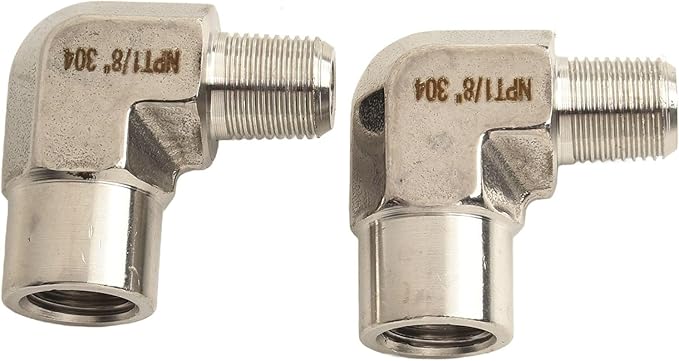 Stainless Steel 90 Degree Elbow Fitting, 1/8 Inch NPT Male to 1/8 Inch NPT Female Adapter, for Plumbing and Industrial Applications