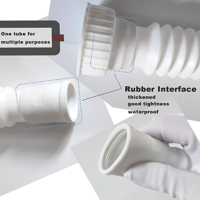 White Flexible Expandable Bathroom P Trap, 1 1/4 to 1 1/2 Sink Drain Adapter Included, Wash Basin Rubber Tips Sink Drain Pipe, Universal Extension Tube for Kitchen Bathroom Sink Sewer Drain