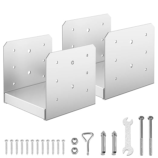 6"x 6" Post Base, 2Pcs Stainless Steel Adjustable Post Anchor Bracket(Internal 5.5 x 5.5), Adjustable Post Base for Pavilion Deck Porch Handrail Railing Support Decorative Anchor Plate