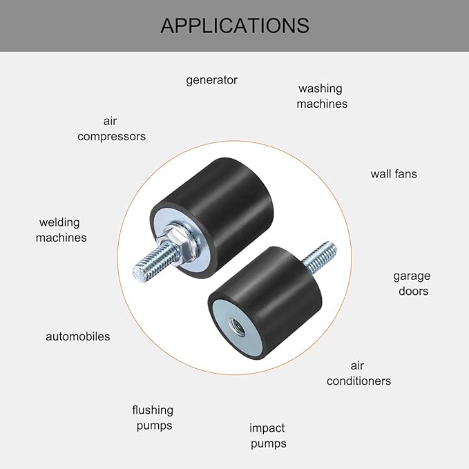 uxcell 8pcs M6x18mm Rubber Isolator Mounts with Studs 25x25mm Male Female Vibration Shock Absorber Zinc Plated Cylindrical Thread Mounts Anti Vibration Isolators with 8pcs M6 Lock Nuts