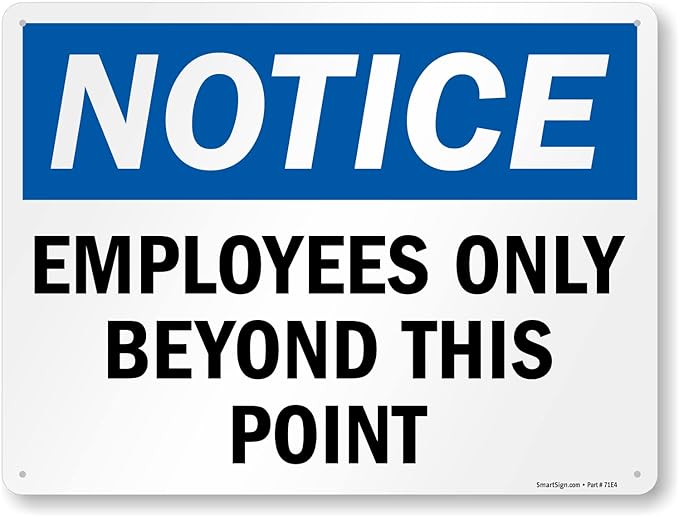 SmartSign 18 x 24 inch “Employees Only Sign, Employees Only Beyond This Point Sign” Metal Sign, 80 mil Laminated Rustproof Aluminum, Blue, Black and White, Made in USA