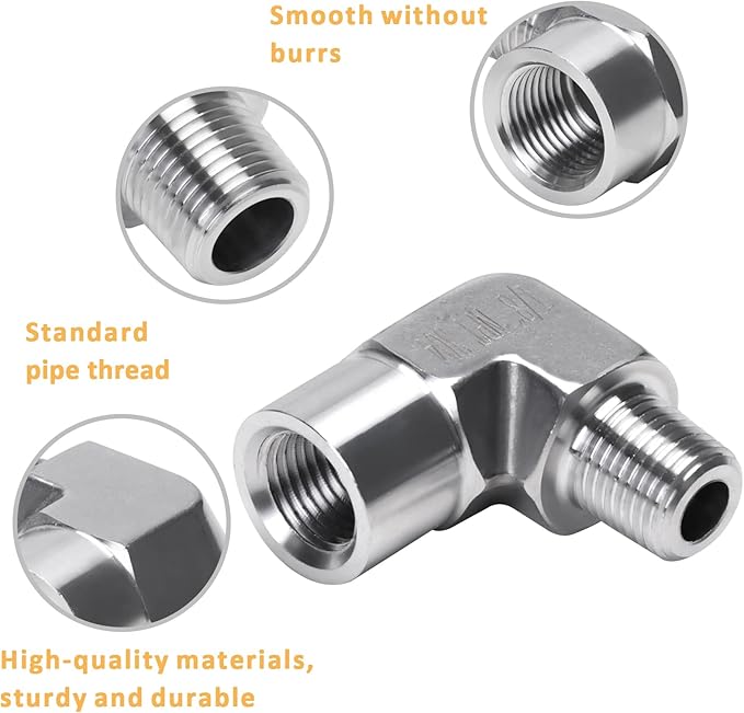 90 Degree Street Elbow - 1/8" NPT Male to 1/8" NPT Female Stainless Steel 304 Heavy Duty Forged Barstock Street Elbow Adapter Pipe Fitting (pack of 5)