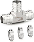 TAISHER 1PCS 304 Stainless Steel Tee Pex Fittings, 1" Pex Fitting With 3PCS Hose Clamp For Pex Tubing Pipe