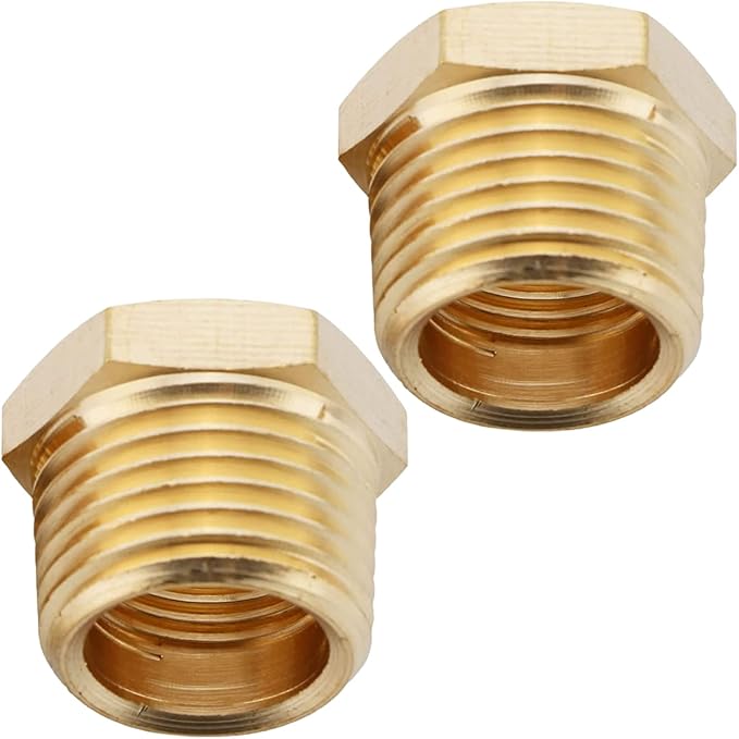 2pcs 1/2" NPT Male x 1/4" NPT Female Brass Reducer Hex Bushing Threaded Fitting Adapter by CX WONDERLAND