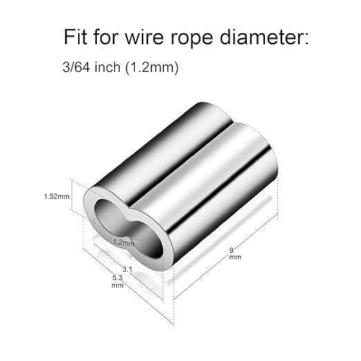 3/64"(1.2mm) Aluminum Crimping Loop Sleeve, Wire Rope Stop Sleeve, Double Crimp Sleeve Cable Ferrule for Wire Rope and Cable 150PCS (3/64"(1.2MM))