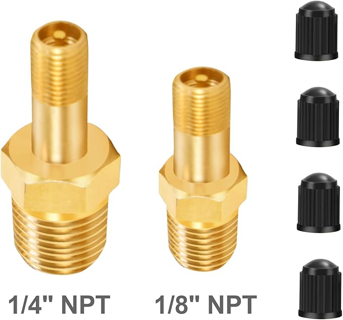GODESON 1/8"NPT Tank Valve, Anti-Corrosion Brass Schrader Valve with 1/8"Male NPT,Using with Air Compressor Tanks(Pack of 4)