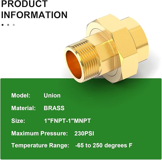 TAISHER 2PCS Brass Union，1" NPT Male x 1" NPT Female Brass Pipe Fitting