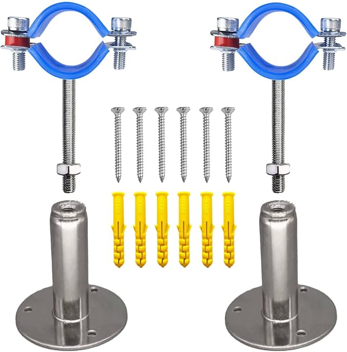 Wall Mount Ceiling Mount Pipe Supports,Adjustable Pipe Clamps、Hangers、 Stainless Steel 304,2PCS Suitable for Pipe OD 32-34mm Adjustable Height 50-100mm