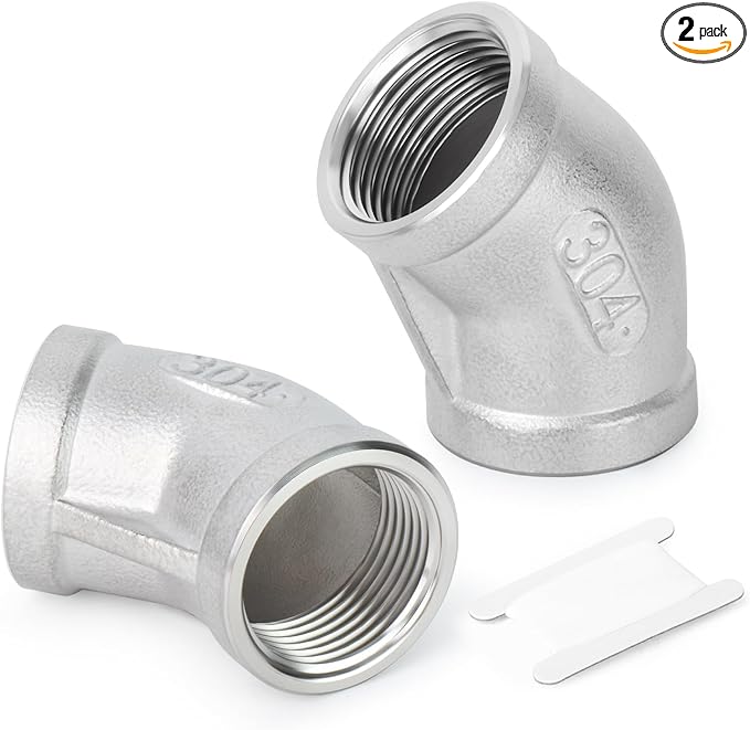 TAISHER 2PCS 304 Stainless Steel 45 Degree elbow,1-1/2" NPT Female x 1-1/2" NPT Female 304 Stainless Pipe Fitting