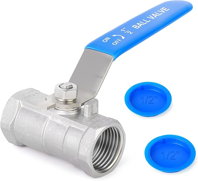 TAISHER 4 Pcs 3/8 Inch FNPT Ball Valve Kit, 304 Stainless Steel with Blue Handles & Nipple