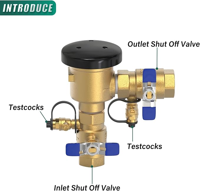 1" Pressure Vacuum Breaker Assembly, with union ball valves, MAX 400PSI Brass Irrigation Backflow Preventer Valve, for, Outdoor Water Line, Lawn Irrigation, SystemGarden Sprinkler