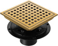 Shower Drain, Brushed Gold 6 inch Shower Floor Square Drain with Flange, Removeable Grid Panel SUS 304 Stainless Steel Square Shower Drain