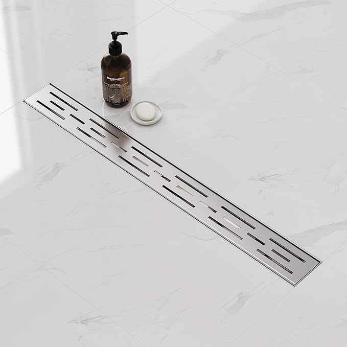 Neodrain 24 Inch Rectangular Linear Shower Drain with Brick Pattern Grate, Brushed 304 Stainless Steel Bathroom Floor Drain, Shower Floor Drain & Hair Strainer, CUPC Certified