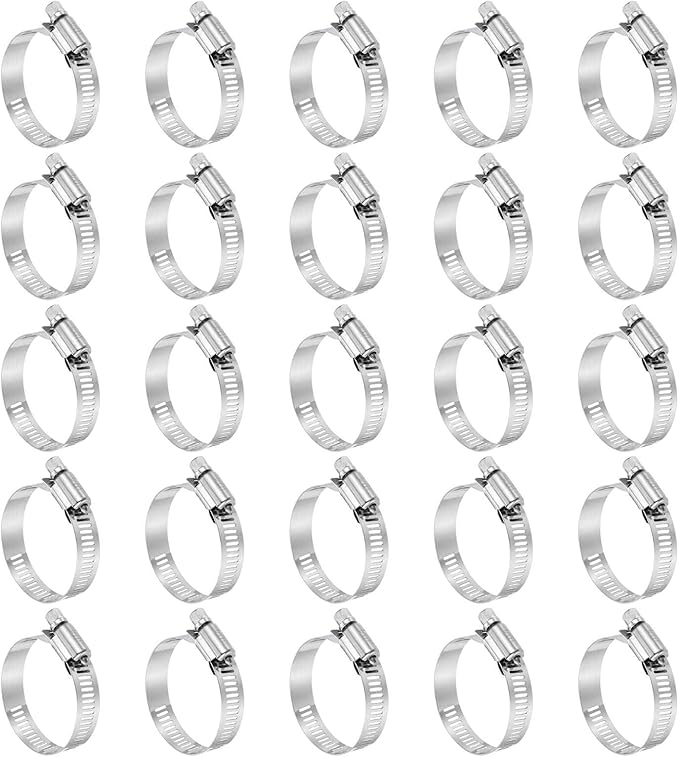HARFINGTON 25 Pcs Hose Clamp 1-1/16"-2" (27-51mm) 304 Stainless Steel Adjustable Worm Gear Hose Clamp with Phillips Screw Assortment Kit for Fuel Line Pipe Plumbing Automotive Tube