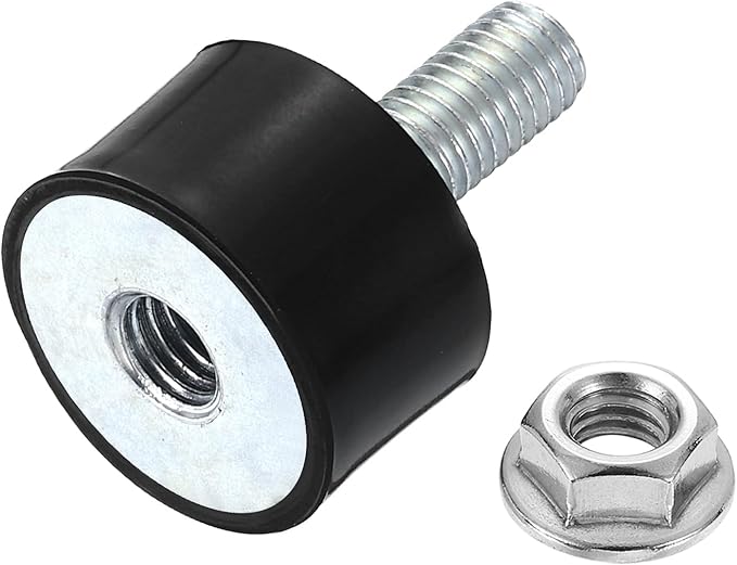 uxcell M8 Rubber Mounts, 1Pcs 25x15mm(DxH) Rubber Cylindrical Anti Vibration Isolator Shock Absorber with Lock Nut for Car Bobbin Generator Air Compressors