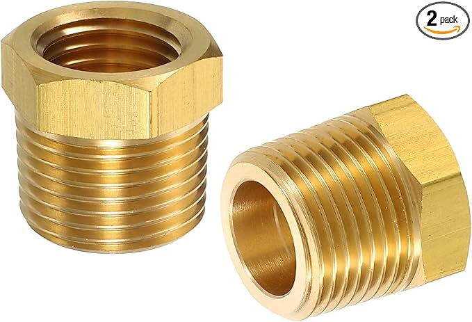 uxcell 2Pcs 3/8 BSPT Male x 1/4 NPT Female Brass Reducer Hex Bushing Threaded Pipe Fitting, Brass Threaded Pipe Fitting Adapter for Water, Gas, Oil Pipeline Systems