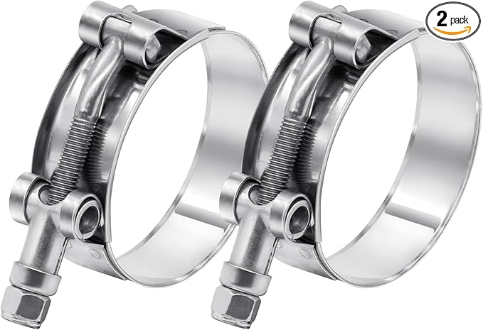 2 Pack 2.25 inch T-Bolt Hose Clamps, Stainless Steel_304 Working Range 64mm-71mm for 2.25" Hose ID, Turbo Intake Intercooler Clamp for Automotive