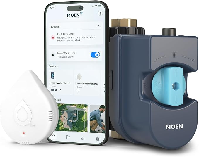 Flo by Moen 1-1/4-Inch Smart Water Shutoff with Smart Water Detector, 1-Pack