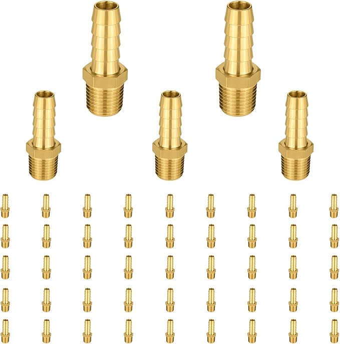 (Pack of 50) EFIELD Brass Hose Barb Fitting Adapter, 1/4" Barb x 1/8" NPT Male Pipe Fitting,(BARB004-50PCS)