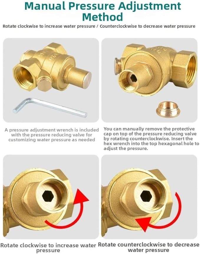Water Pressure Regulator With Gauge, Made Of High Hardness Brass, Adjustable Water Pressure Reducing Valve Water For Indoor And Outdoor Taps, RV Systems DN20