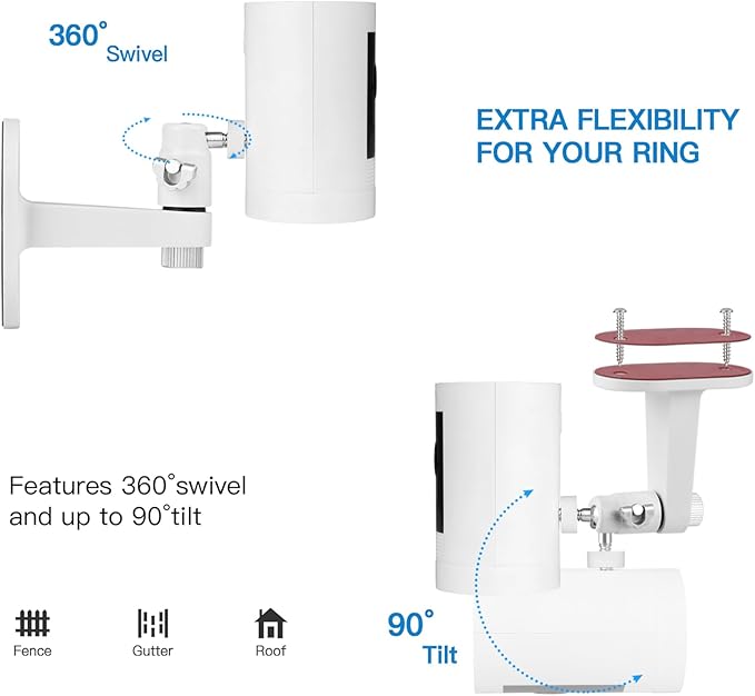 ALERTCAM 2Pack Adjustable Security Wall Mount Bracket for Stick Up Cam & Outdoor Cam Plus, Perfect View Angle for Your Surveillance Camera System - White