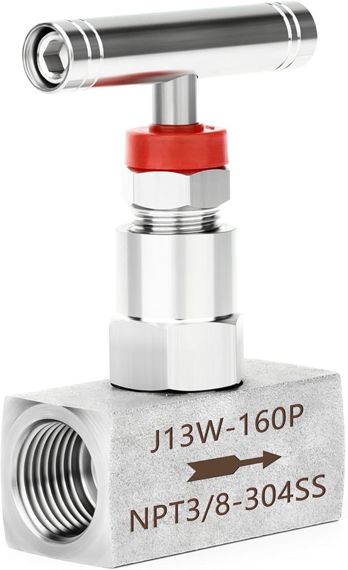 TAISHER 1PCS 304 Stainless Steel High Pressure Straight Needle Valve 3/8" Female NPT For Flow Control Water Gas Oil With Nipple