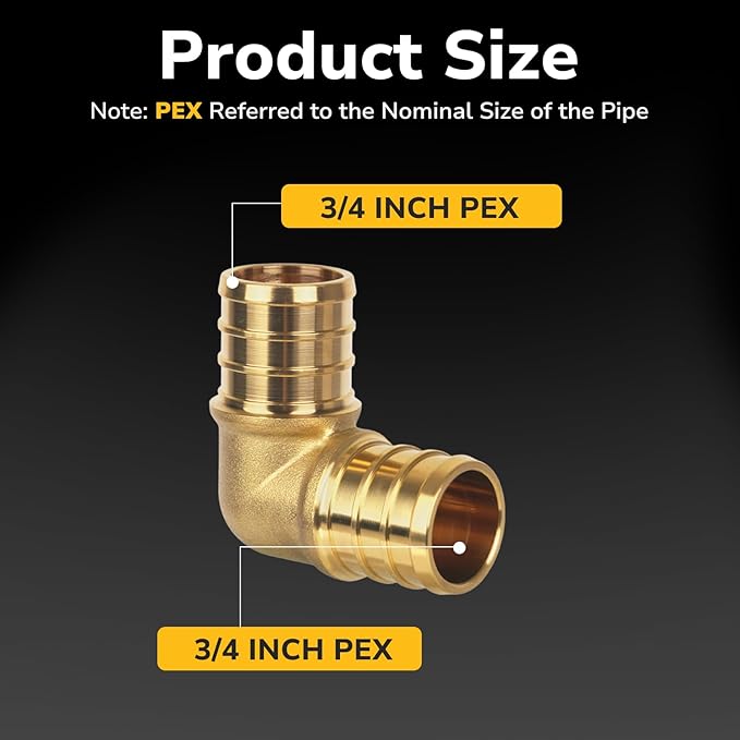 10 Pack Pex Fittings, 3/4" Pex 90 Degree Elbow, Heavy-Duty Brass Crimp Fittings for PEX Pipes with Leak-Resistant Construction, NSF & UPC Certified
