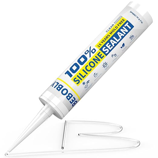 Silicone Caulk & Sealant Clear, 100% Waterproof Silicone Sealant, Shrink & Crack Proof, Silicone Sealant Caulking for Kitchen, Bathroom, RV, Interior & Exterior Use, 10.2 FL. OZ/300ML, 1 Pack