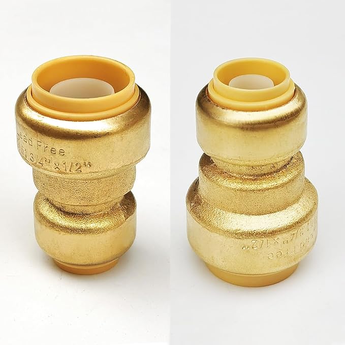 HQMPC Push Fit PEX Fittings Straight Coupling 1/2"x3/4", Push-to-Connect Copper, CPVC, No lead Brass Plumbing Fittings (2PCS 1/2"x3/4")
