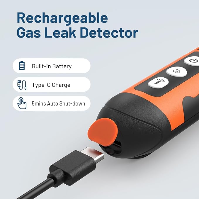LifeBasis Rechargeable Natural Gas Detector with TFT Display, Gas Leak Detector 0.5s Fast Response, 0-9999PPM Range Built-in Light for Combustible Gas/LPG/Methane/Propane, Gas Sniffer for Car, Vehicle