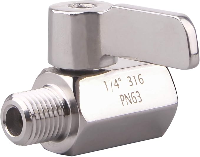 DERNORD Stainless Steel Ball Valve Mini Valve 1/4" NPT Female x Male Thread (Pack of 2)