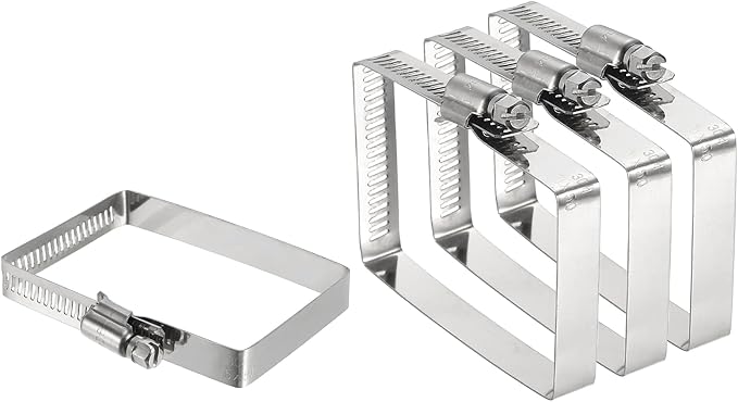 uxcell 4Pcs 304 Stainless Steel Rectangular Hose Clamp, Adjustable 3 x 2 Inch Square Worm Gear Duct Pipe Tube Clamps for Ducting Bracket Cable Tray Bridge Project Systems, Silver
