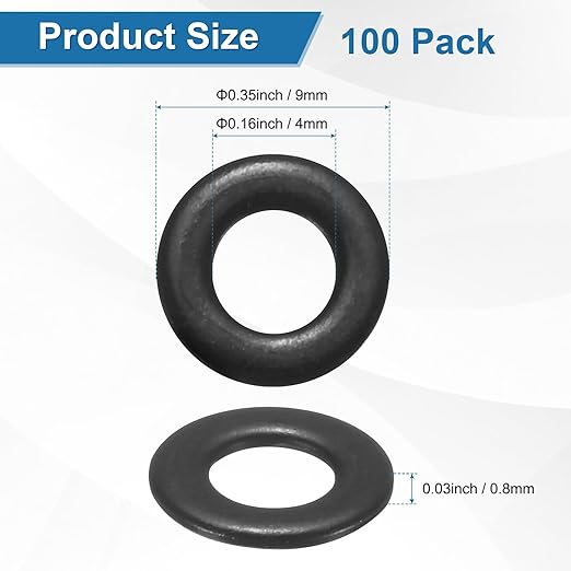 100-Pack M4 Flat Washers, Metric 9mm OD 0.8mm Thick 304 Stainless Steel Washers for Bolts Screws Nuts for Automotive/Machinery/Furniture, Flat Metal Washers [Black Galvanized]