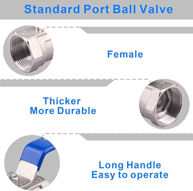DERNORD Stainless Steel Ball Valve 1PC Type 1.25 Inch NPT Standard Port for Water, Oil, and Gas (Pack of 2)