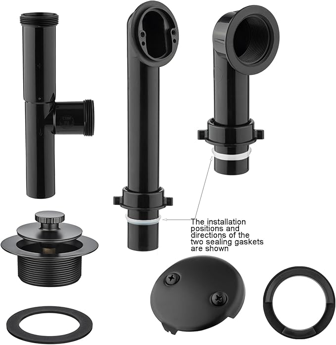 (1 Pack) Yariwiz 1-1/2" Matte Black Bathtub Tub Drain Kit Bath Waste Overflow Drain Tube Assembly with Universal Lift & Turn Bathtub Drain and Overflow Faceplate Matte Black