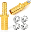 GASHER 2 Pieces Brass Hose Barb Reducer, 1/2 Inch to 5/16 Inch Hose ID with 4 Hose Clam, Brass Barb Reducer SPLICER Fitting Fuel/AIR/Water/Oil/Gas/WOG