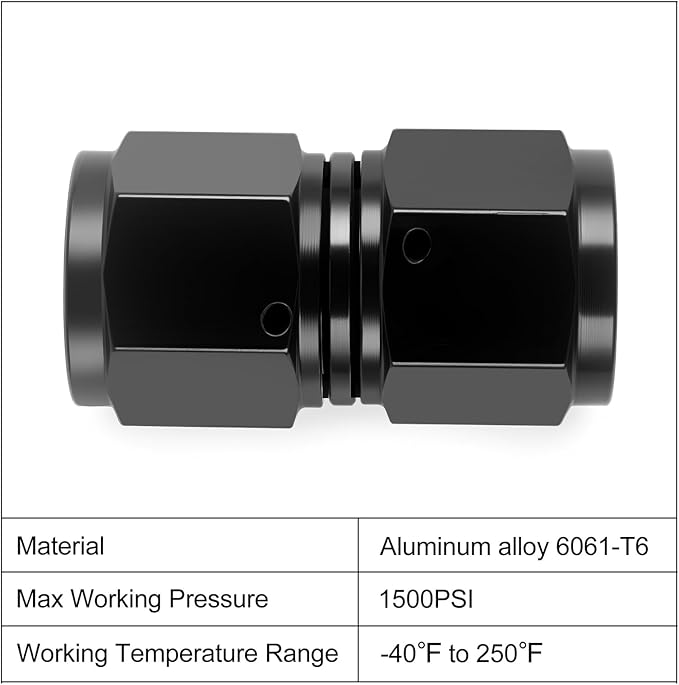 8AN Female to 8AN Female Straight Swivel Coupler Fitting Adapter 3/4-16UNF Thread Aluminium Anodized Black 4PCS