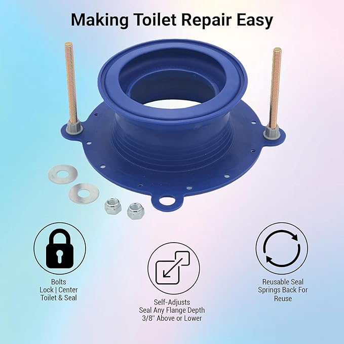 One N Done Toilet Flange Repair Kit – Complete Toilet Wax Ring Replacement Kit – Durable Waxless Toilet Ring – Includes Toilet Flange Bolts and nuts,washers - Toilet Flange Extension Kit (3 Packs)