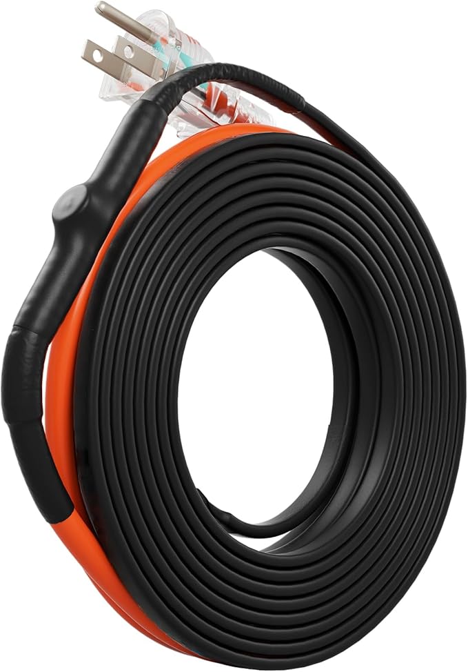 VEVOR Self-Regulating Pipe Heating Cable, 15FT 5W/FT Heat Tape for Pipes Freeze Protection, Water Pipe Heat Cable with Built-in Thermostat Protects PVC Hose, Metal and Plastic Pipe from Freezing