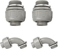Conduit Connectors, 1 Inch Liquid Tight Connector NPT Non-Metallic for PVC Electrical Flexible Conduit Fittings, 2 Straight and 2 Angle 90 Degree, UL Listed, Grey (4-Pack)
