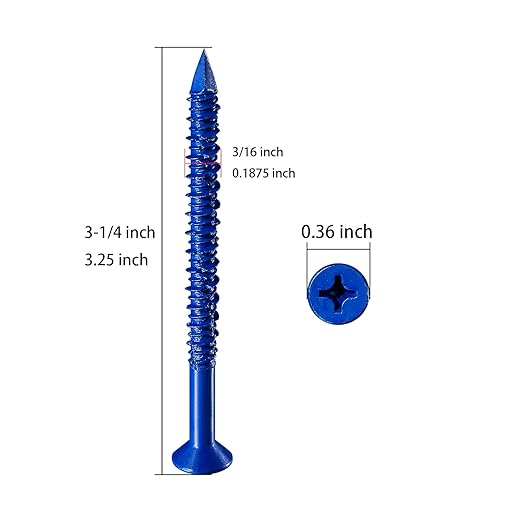 WenSilon(100 PCS) 3/16" x3-1/4 Concrete Screw Anchor Blue Flat Head for Anchoring to Masonry, Block or Brick Stucco