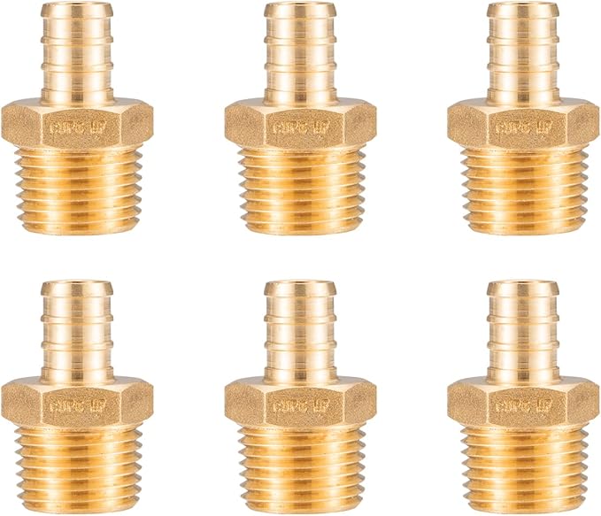 WMAXPFIT(6 Pack) 1/2 Inch PEX x 1/2 Inch Male NPT Thread Adapter F1807, LF Brass crimp fitting for PEX-b pipe