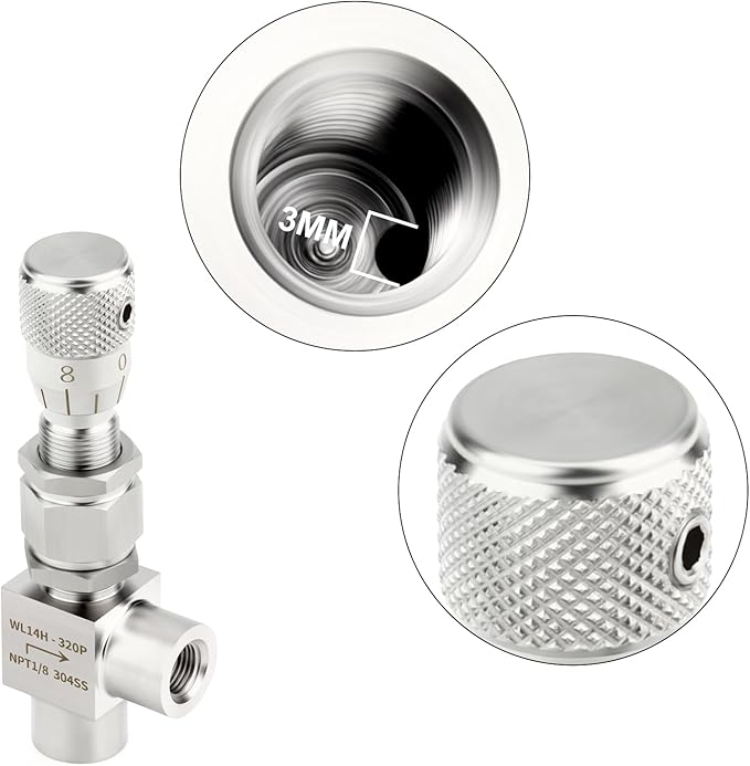 TAISHER 1PCS 304 Stainless Steel Reduce Port 3mm 90 Degree Elbow Needle Valve 1/8" NPT Female，Accurate Dials For Micro Flow Control Instrument Gauge Water Gas Oil