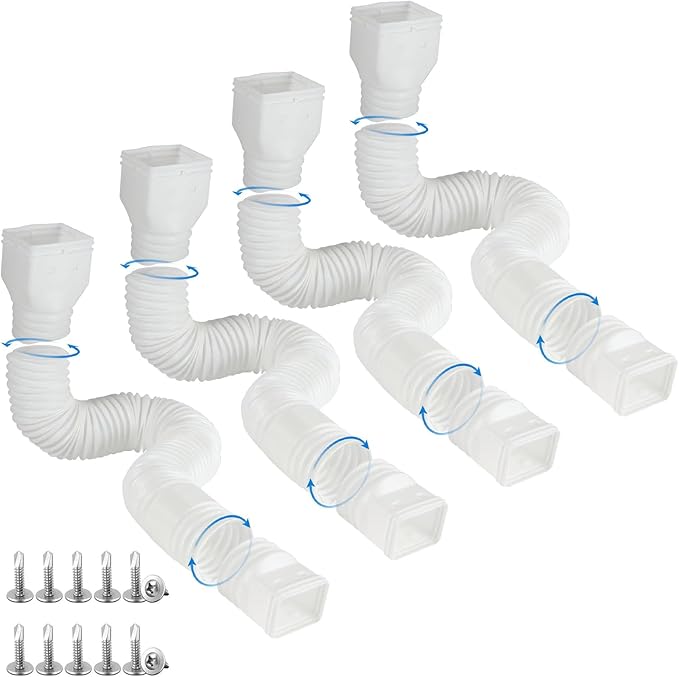 4 Pack Rain Gutter Downspout Extensions Flexible, Drain Downspout Extender,Down Spout Drain Extender, Gutter Connector Rainwater Drainage,Extendable from 21 to 68 Inches(White)
