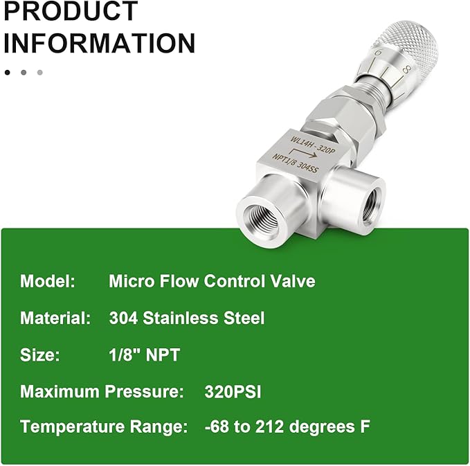 TAISHER 1PCS 304 Stainless Steel Reduce Port 3mm 90 Degree Elbow Needle Valve 1/8" NPT Female，Accurate Dials For Micro Flow Control Instrument Gauge Water Gas Oil